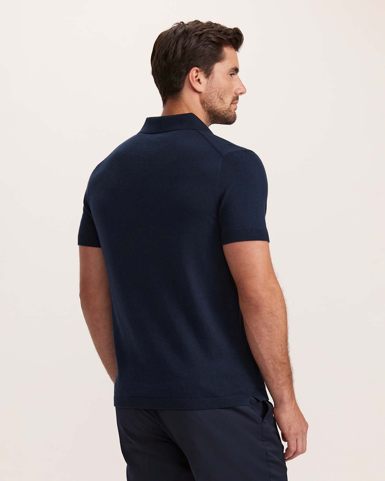 Miramar Cotton Wool Knit Polo in NAVY
