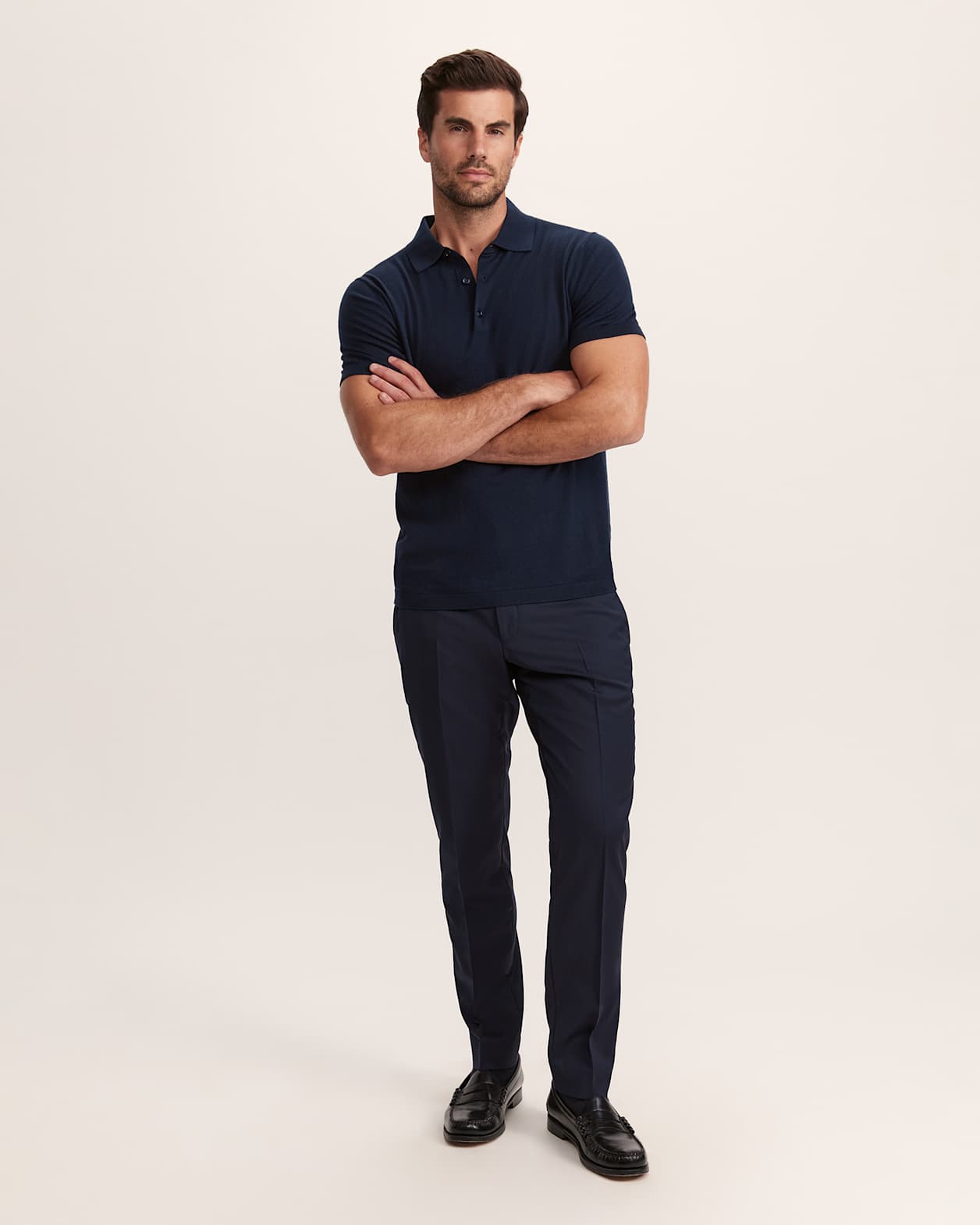 Miramar Cotton Wool Knit Polo in NAVY
