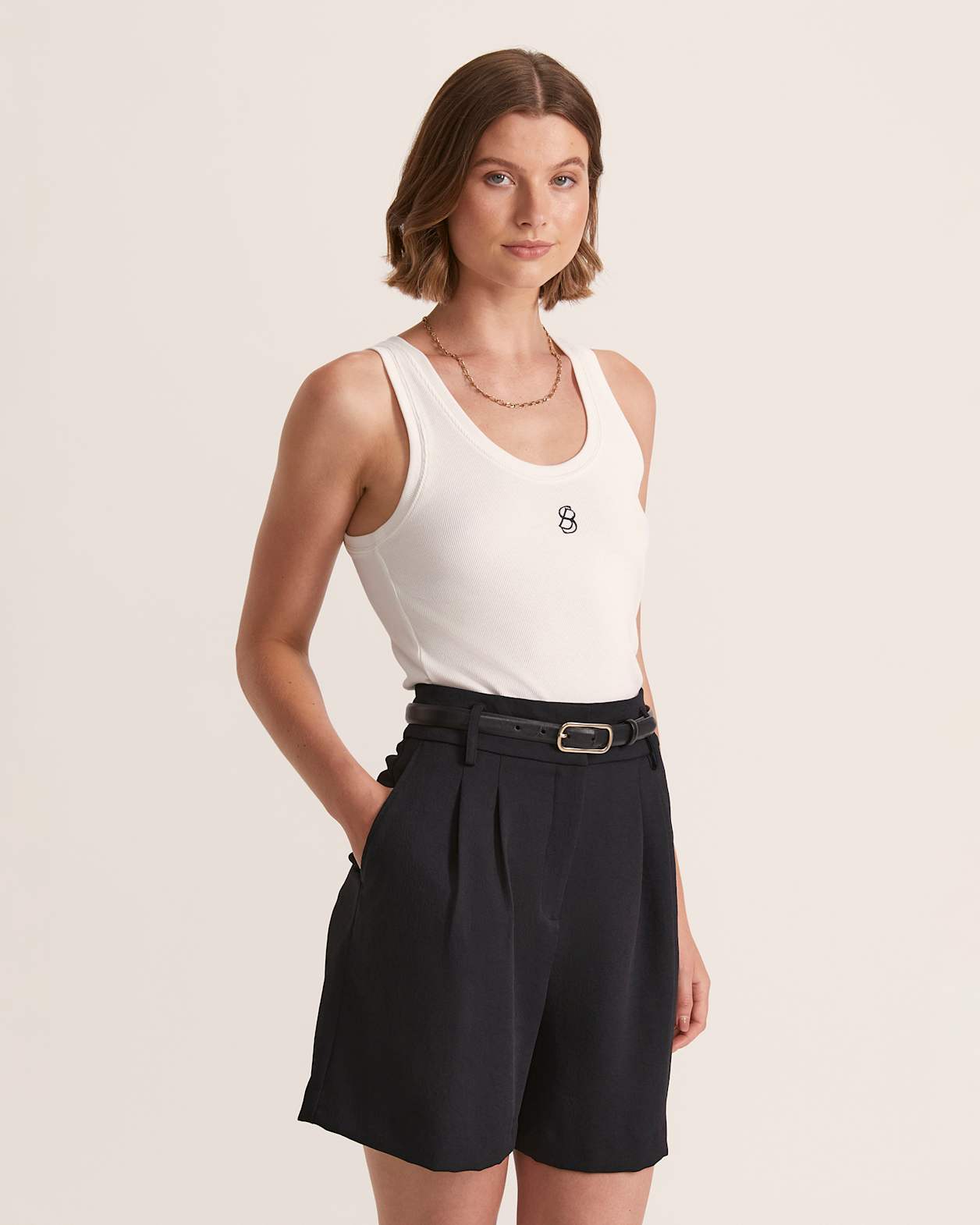 Sasha Logo Scoop Tank in WHITE