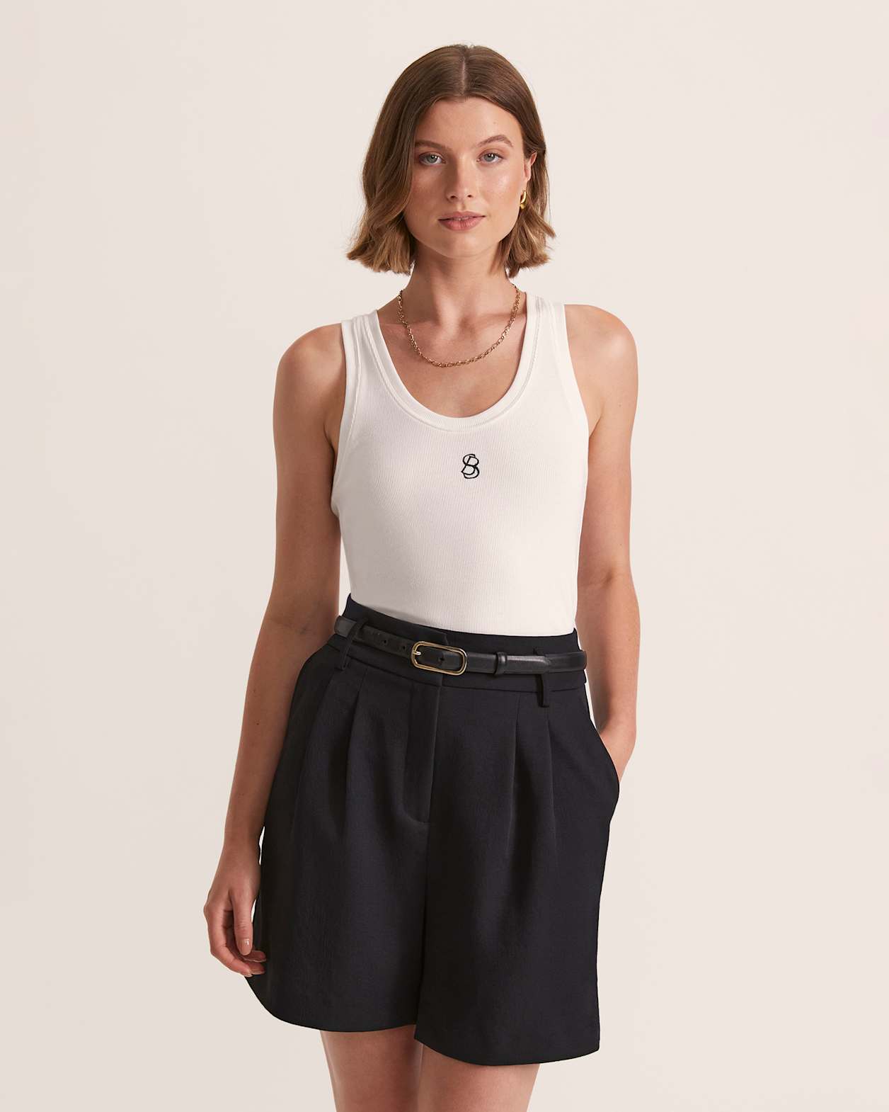 Sasha Logo Scoop Tank in WHITE