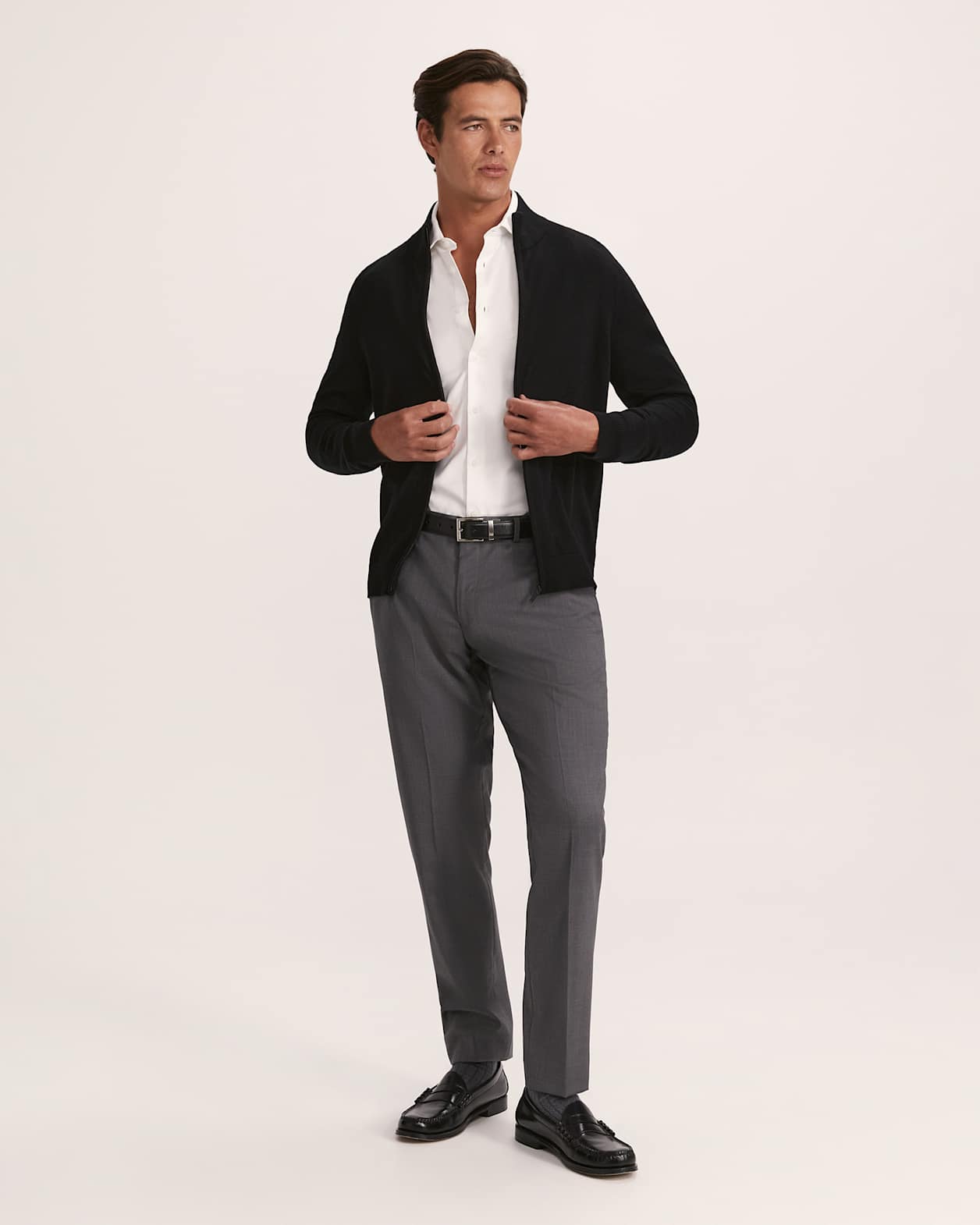 Franklin Wool Knit Zip Through in BLACK