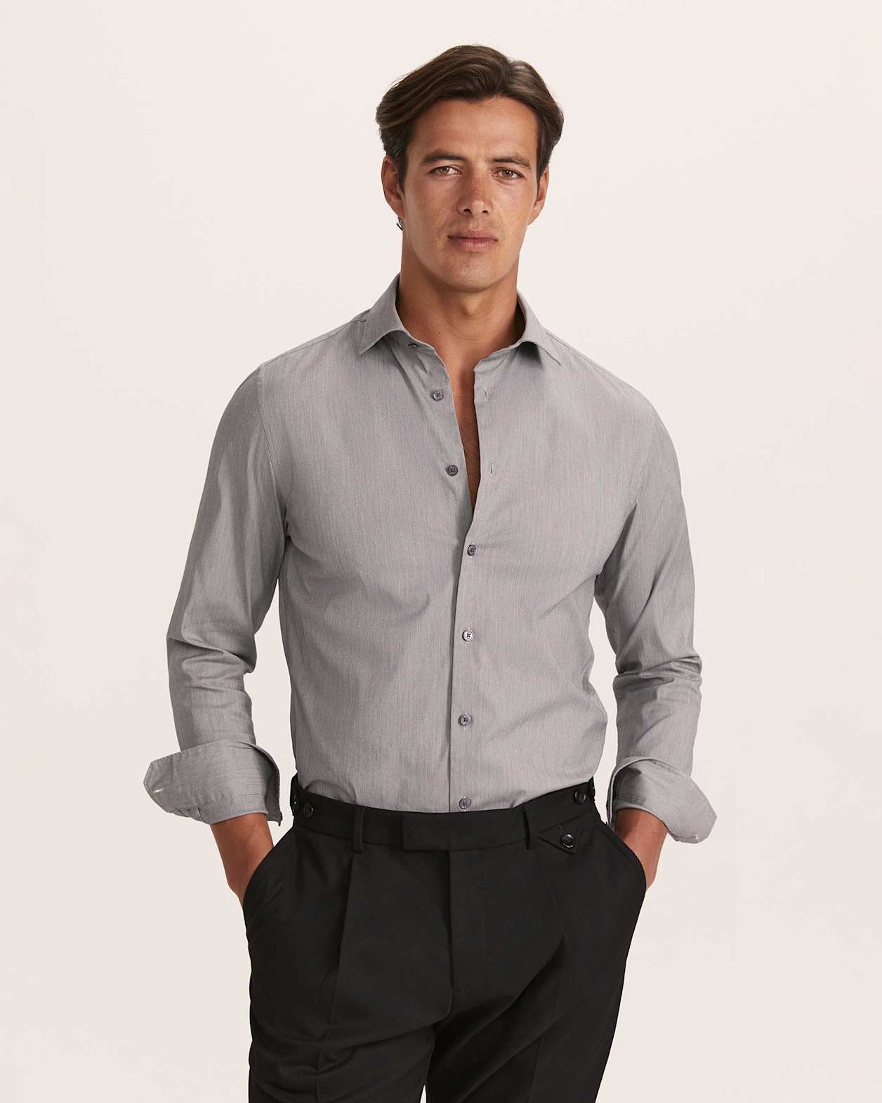 Flynn Long Sleeve Stretch Shirt in BLACK/WHITE