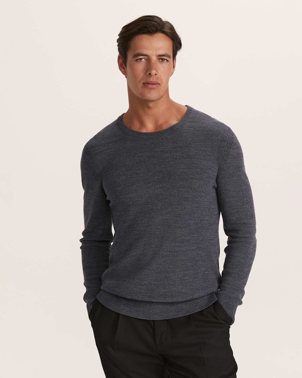 Samuel Wool Blend Crew Knit in CHARCOAL