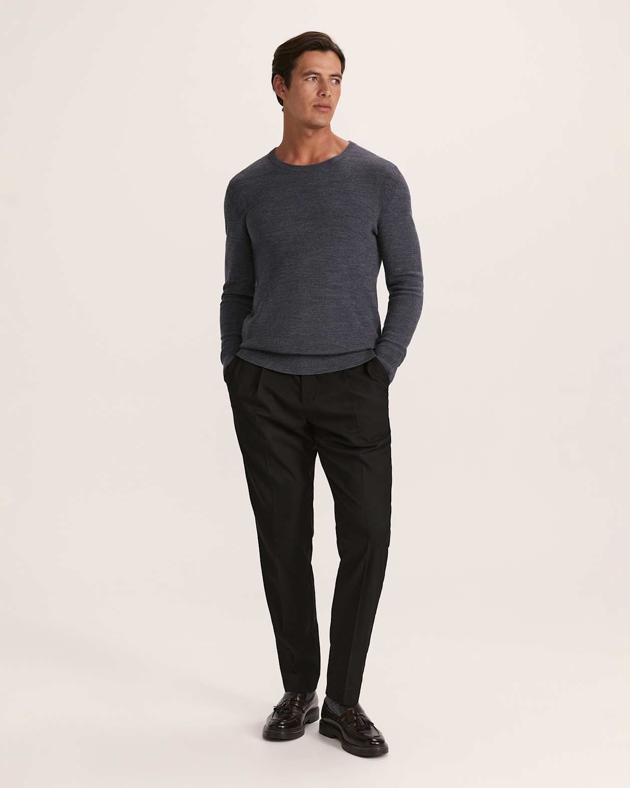 Samuel Wool Blend Crew Knit in CHARCOAL