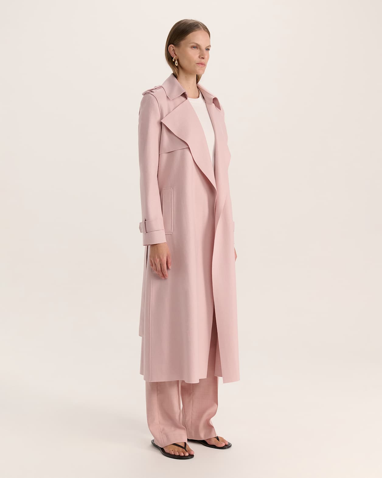 Karla Wool Longline Trench Coat in PINK SALT