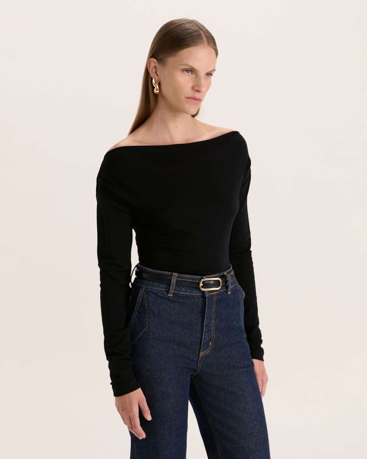Coco Wool Boat Neck Top in BLACK