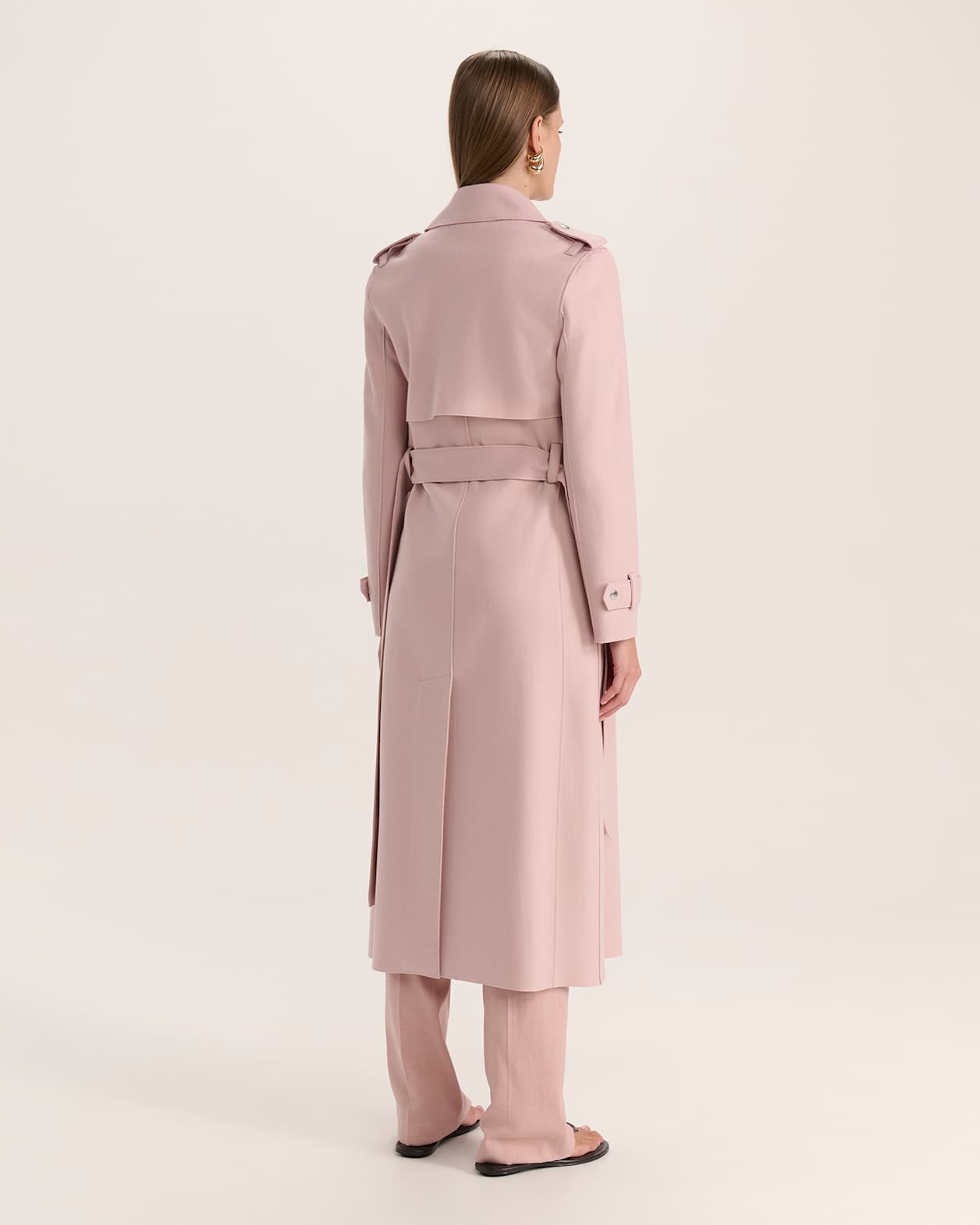 Karla Wool Longline Trench Coat in PINK SALT