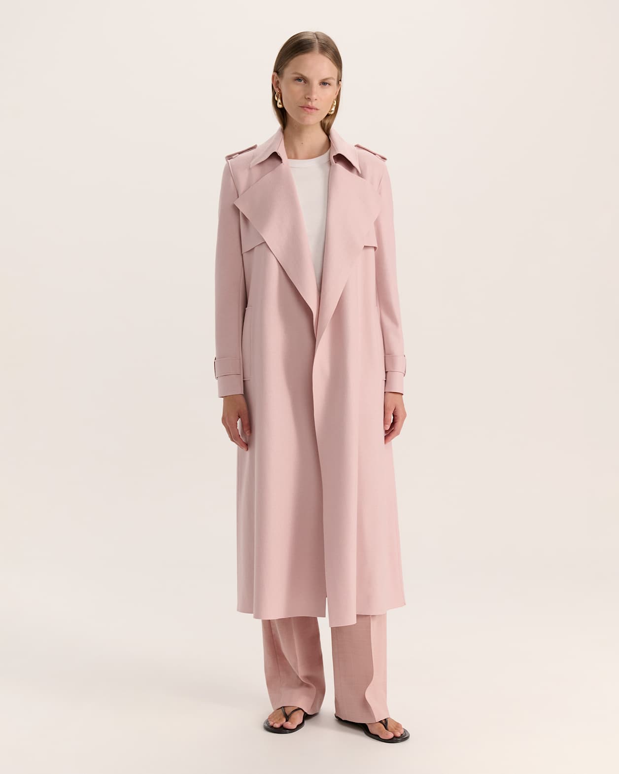 Karla Wool Longline Trench Coat in PINK SALT
