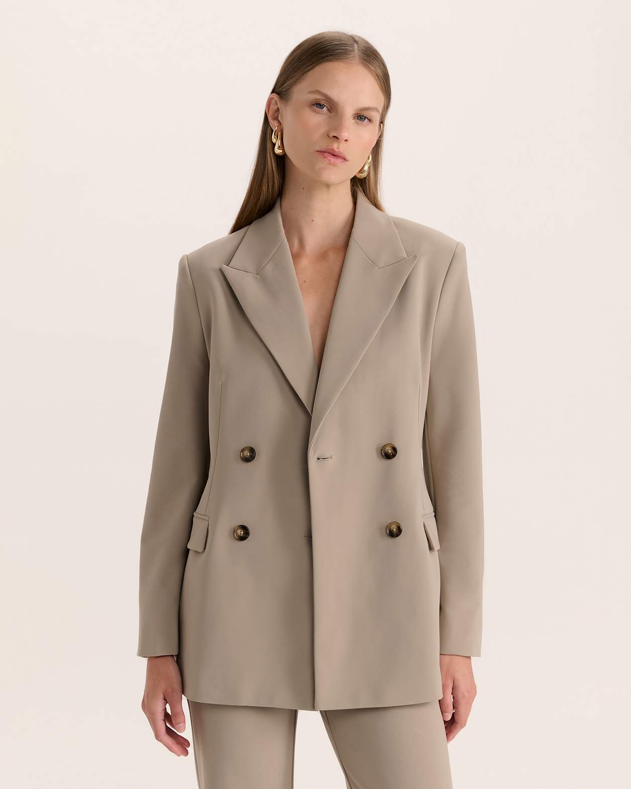 Deia Double Breasted Blazer in LIGHT TAUPE