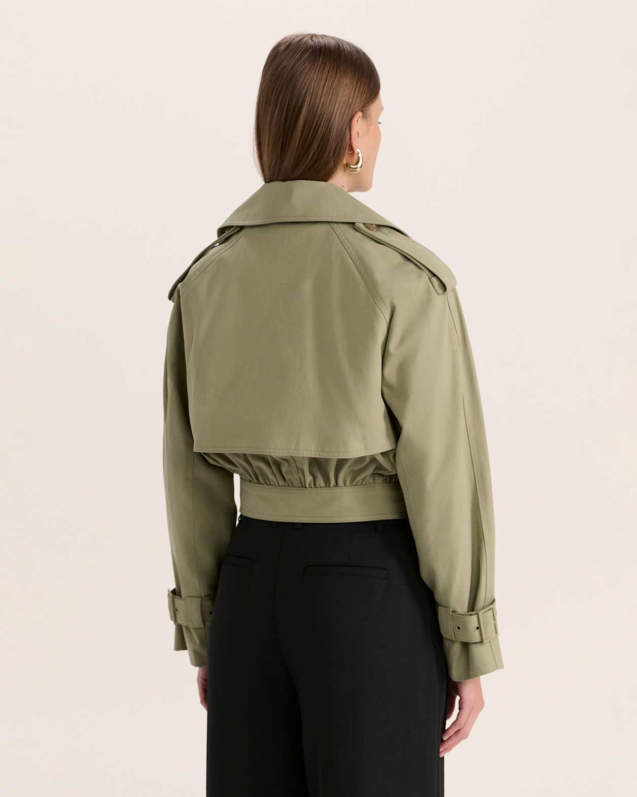 Lana Cropped Cotton Trench in GREEN