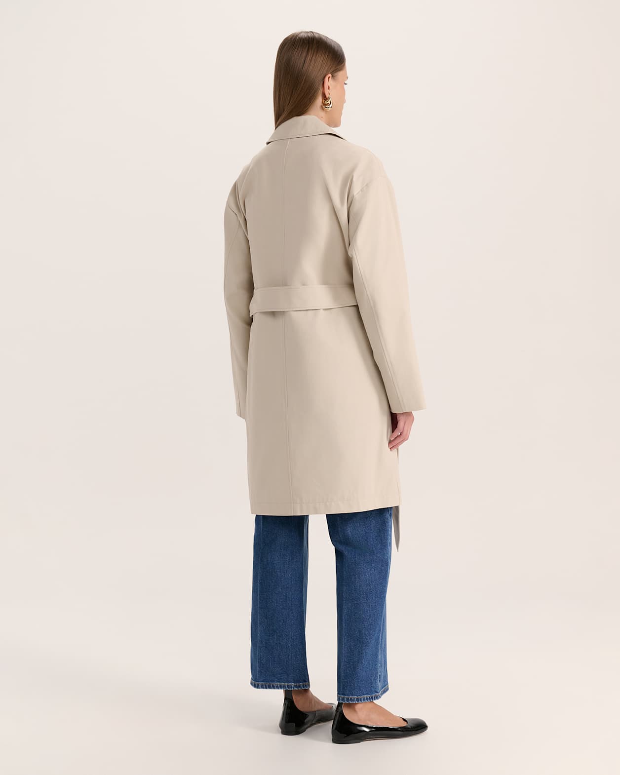Lana Long Cotton Mac Coat in LATTE