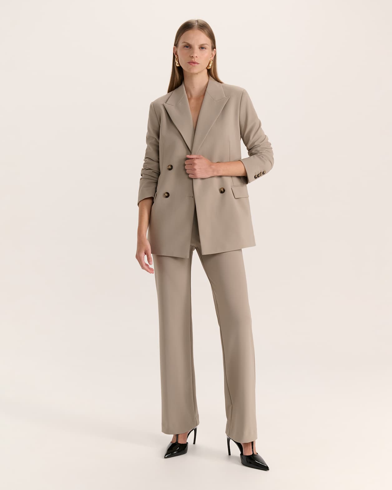 Deia Double Breasted Blazer in LIGHT TAUPE