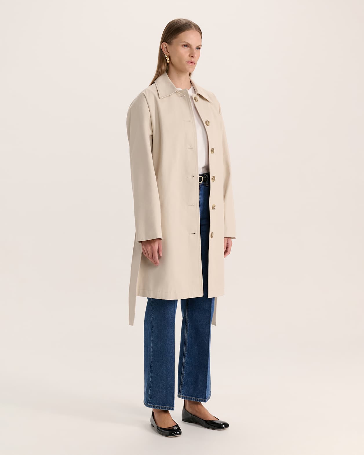 Lana Long Cotton Mac Coat in LATTE
