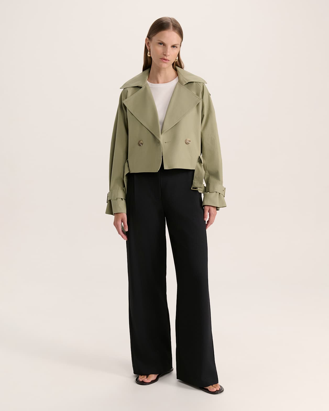 Lana Cropped Cotton Trench in GREEN