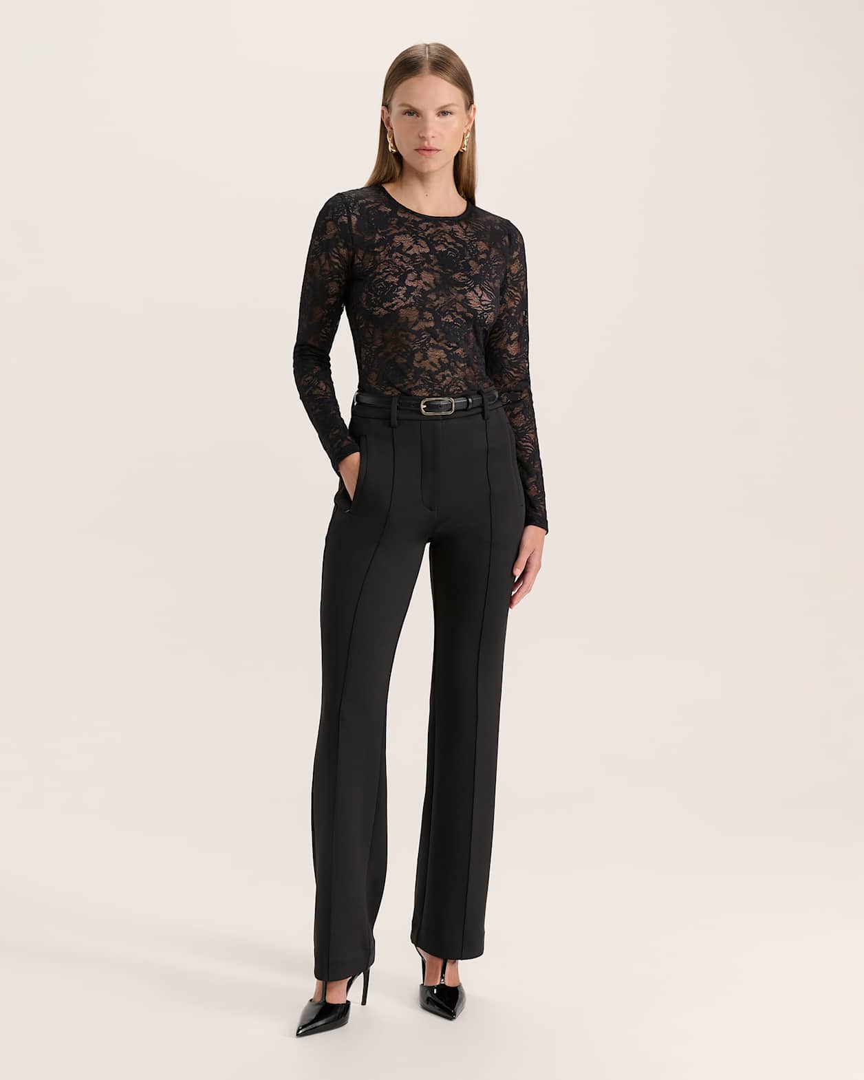 Stella Lace Long Sleeve Top in BLACK