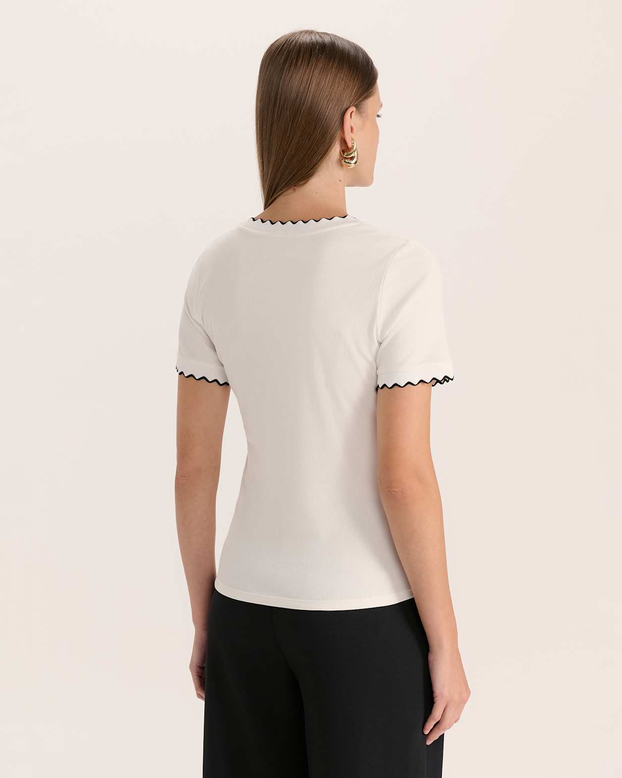 Emilie Tipped Ribbed Tee in WHITE