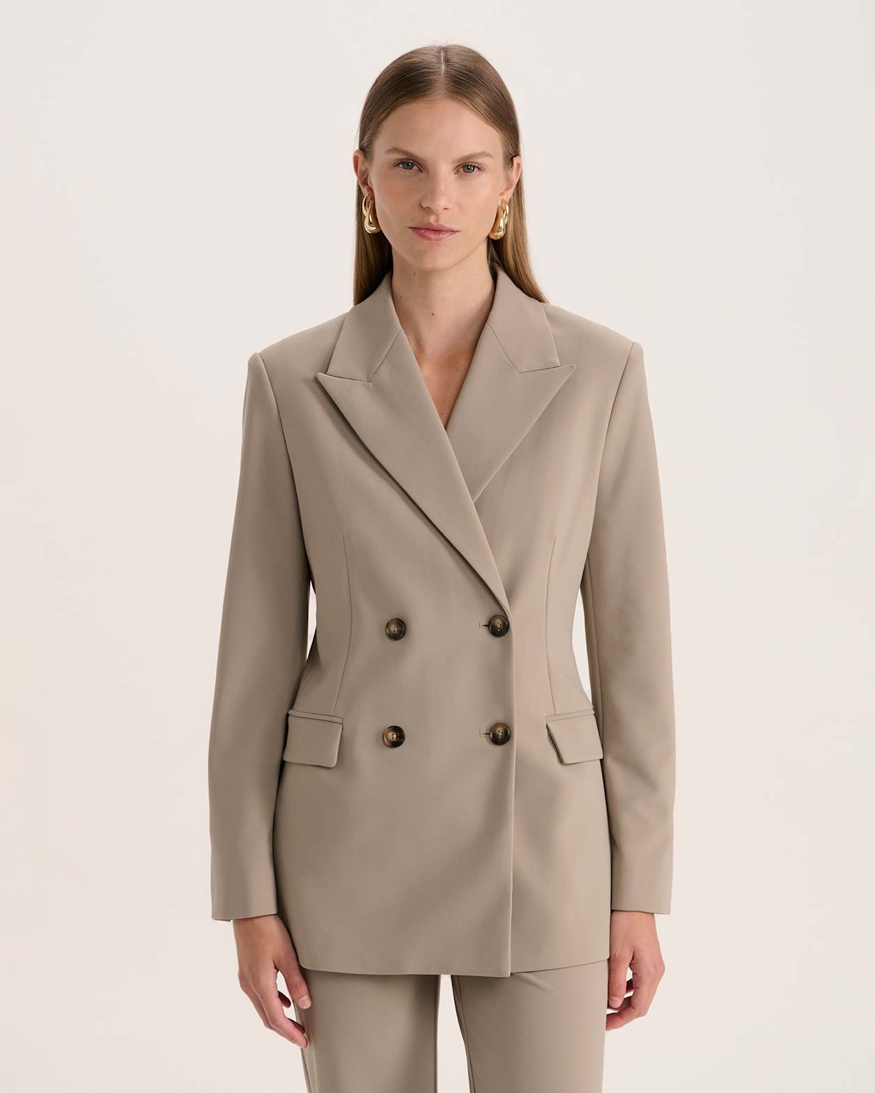 Deia Double Breasted Blazer in LIGHT TAUPE