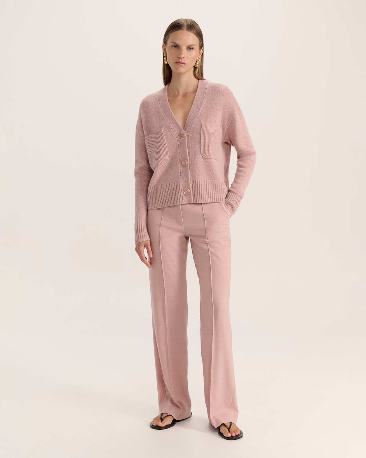 Nora Wool Cashmere Cardi in PINK MELANGE