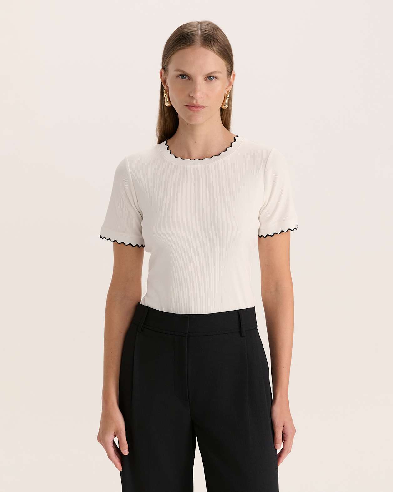 Emilie Tipped Ribbed Tee in WHITE