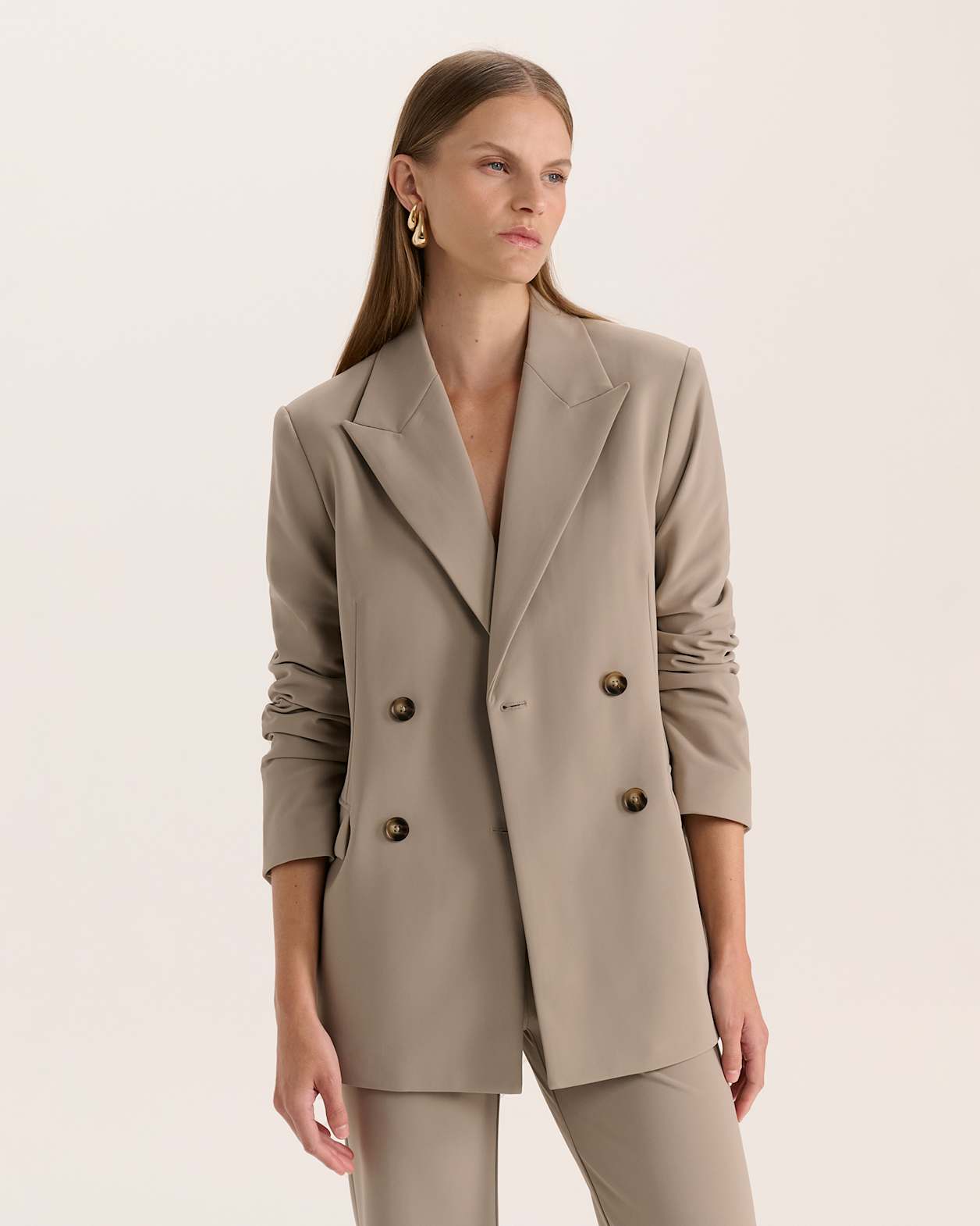 Deia Double Breasted Blazer in LIGHT TAUPE