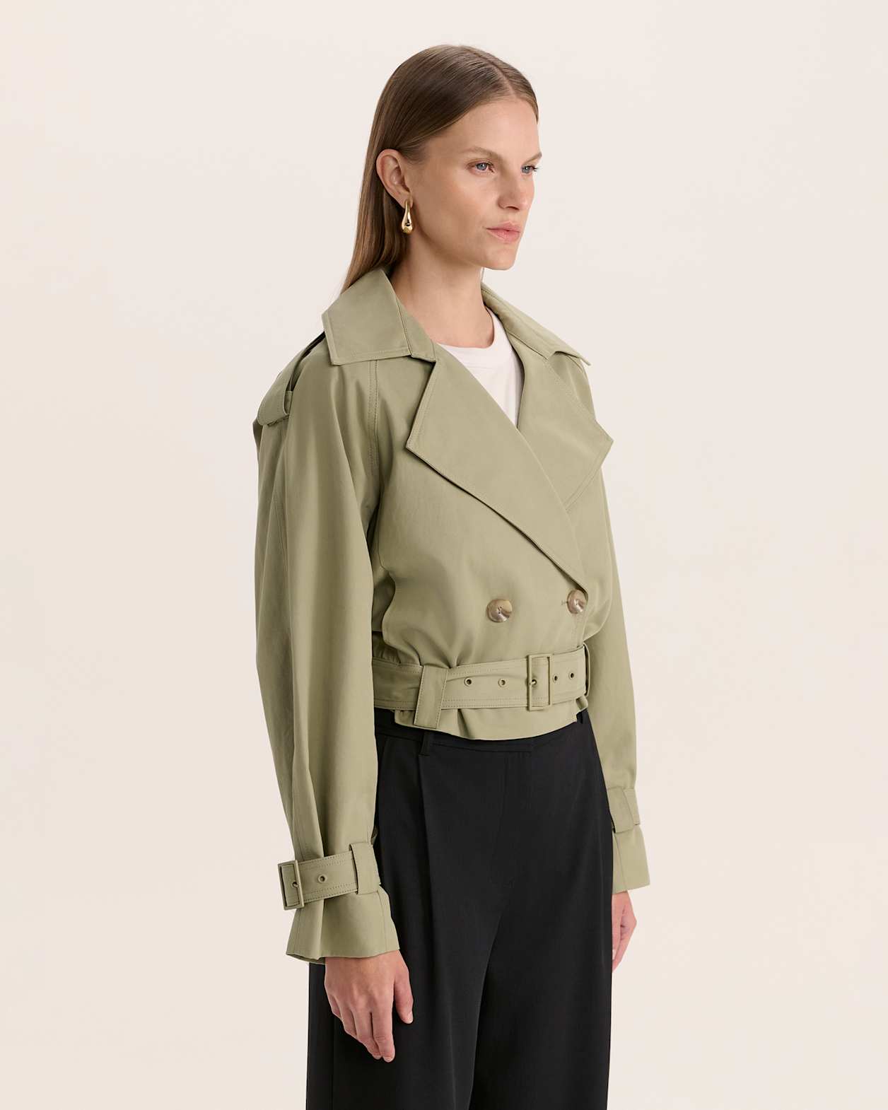 Lana Cropped Cotton Trench in GREEN