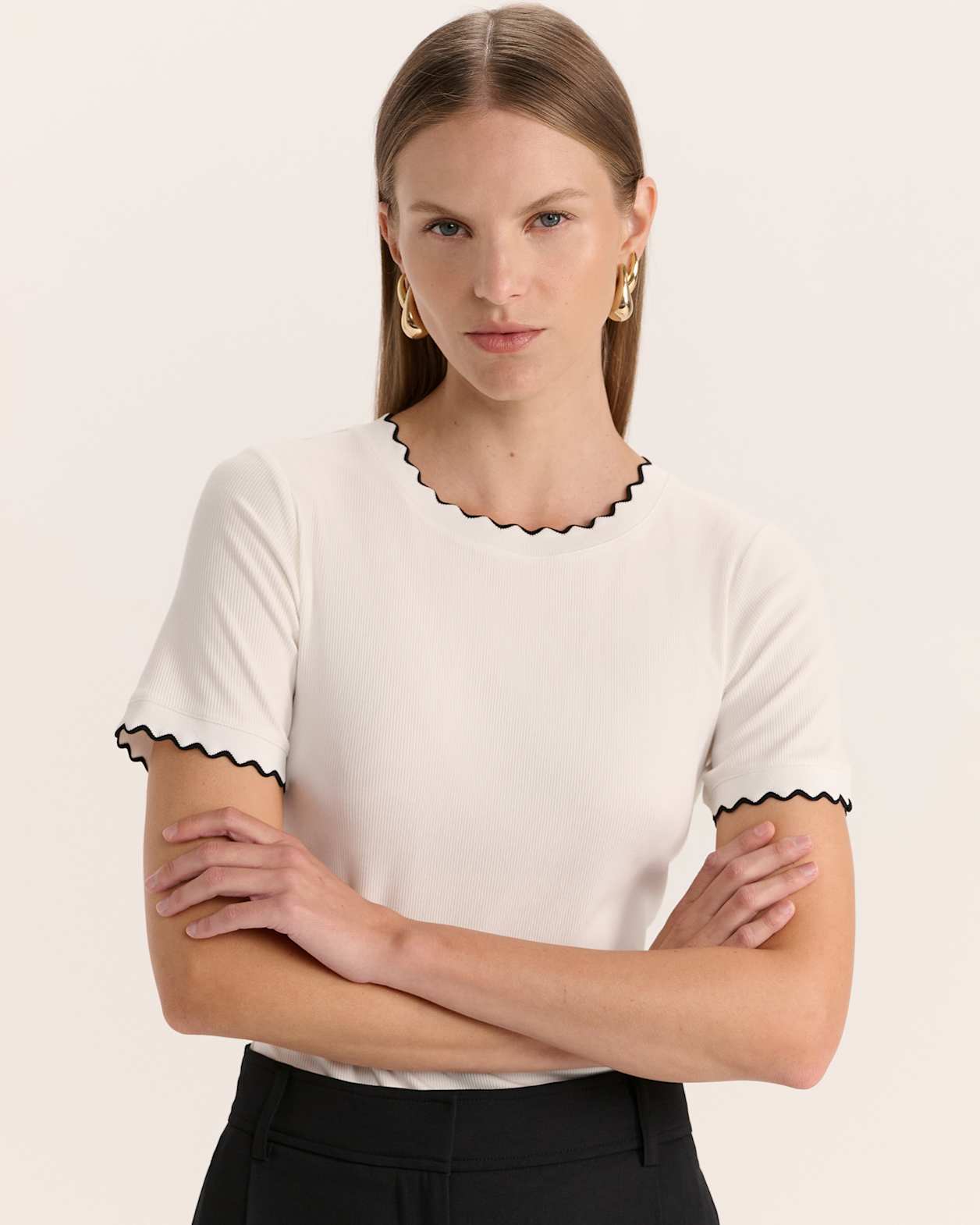 Emilie Tipped Ribbed Tee in WHITE