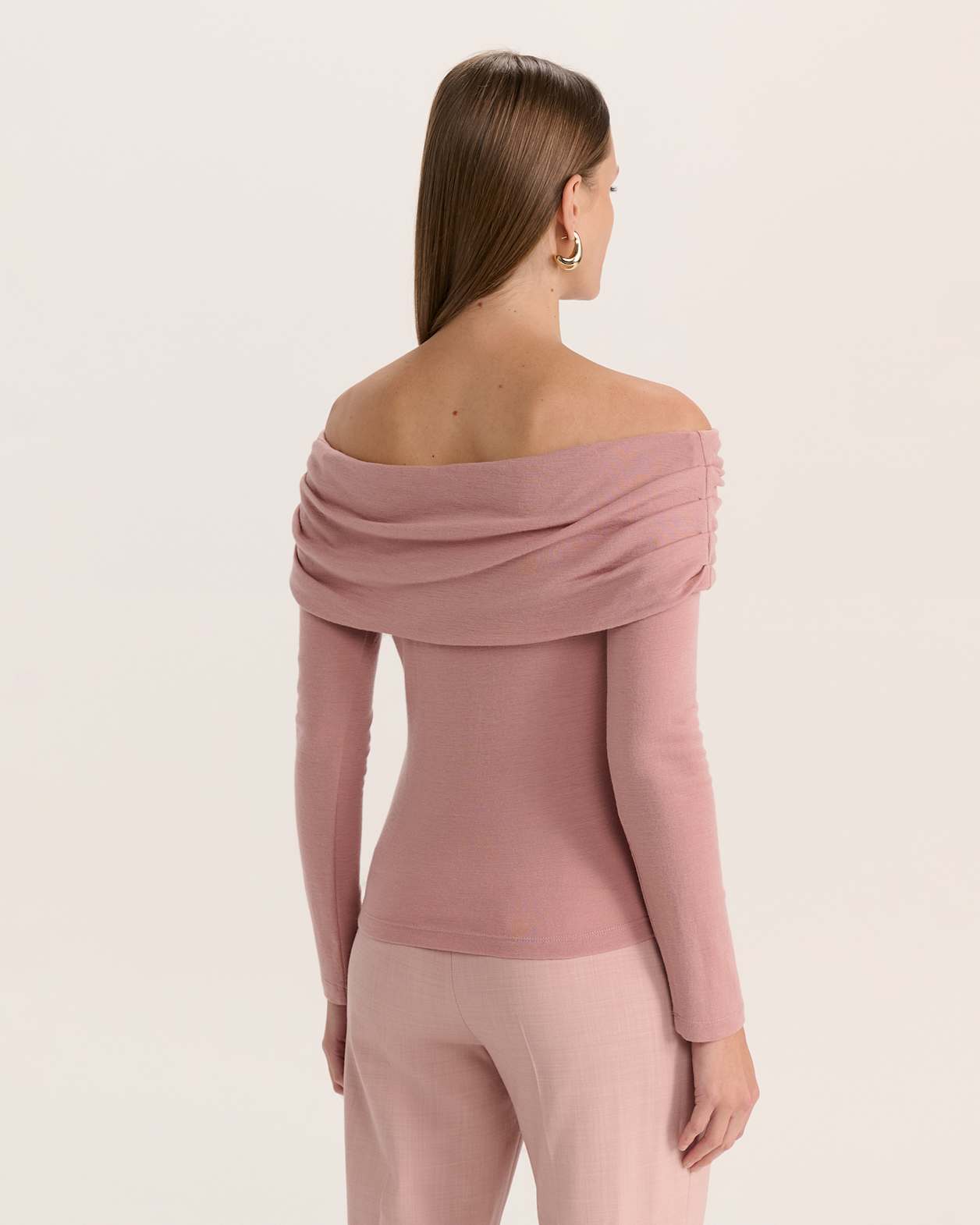 Coco Off Shoulder Long Sleeve Wool Top in PINK SALT