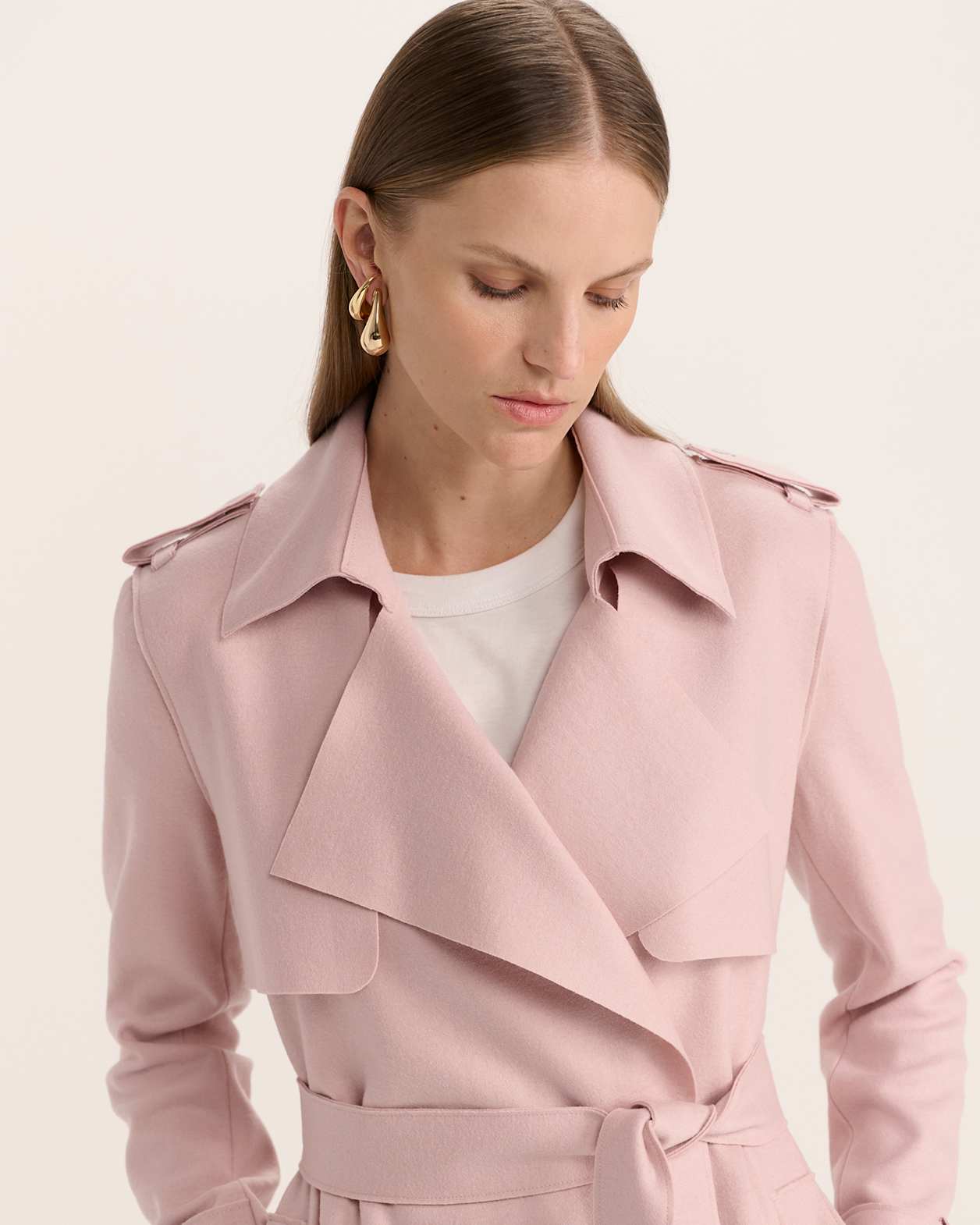 Karla Wool Longline Trench Coat in PINK SALT