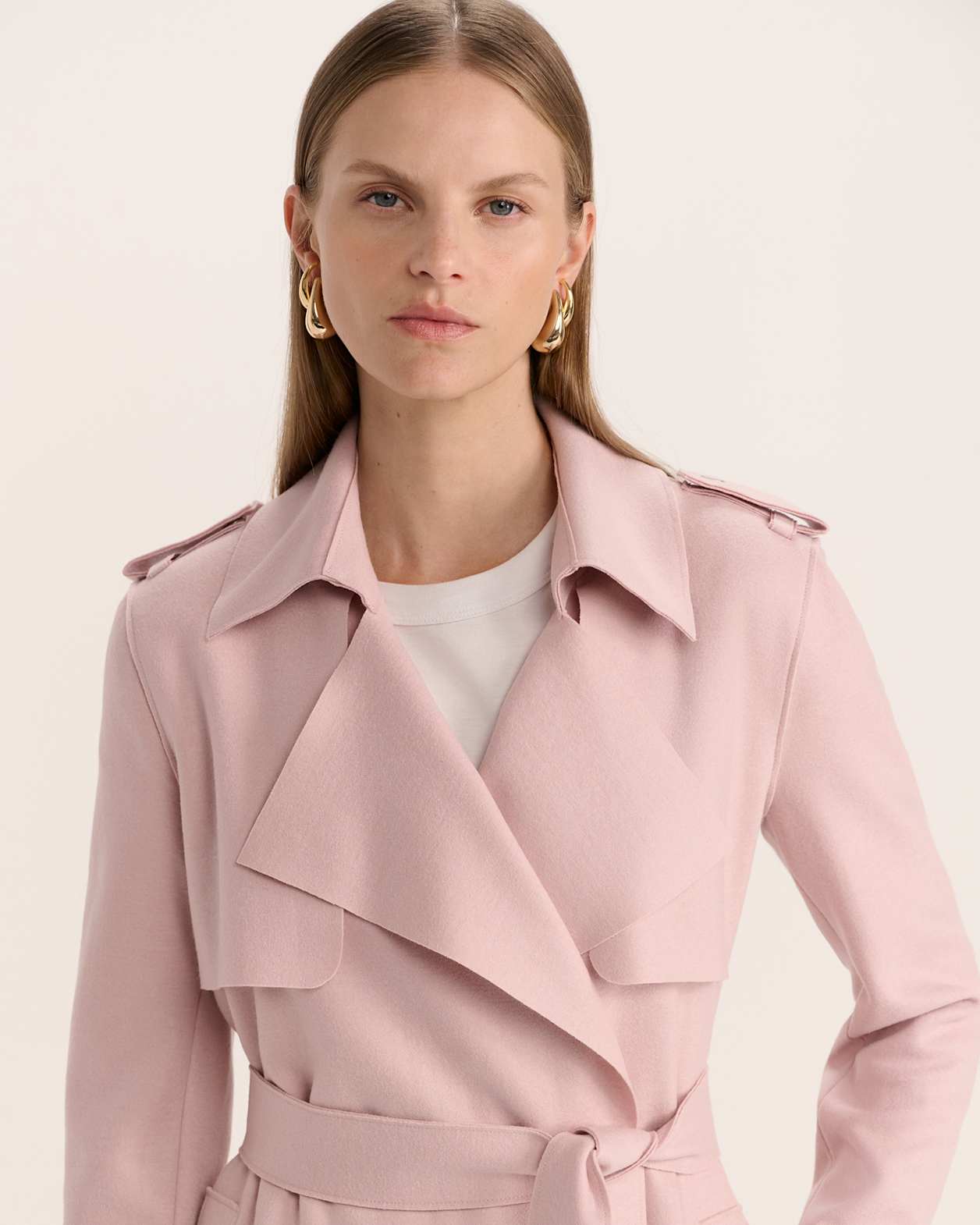 Karla Wool Longline Trench Coat in PINK SALT