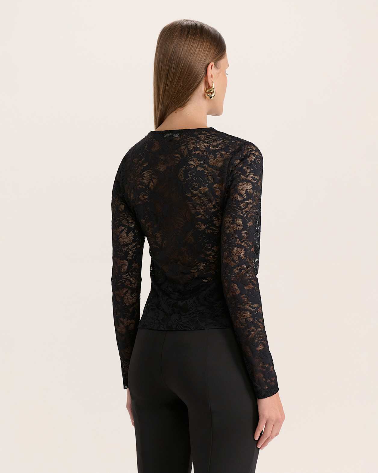 Stella Lace Long Sleeve Top in BLACK