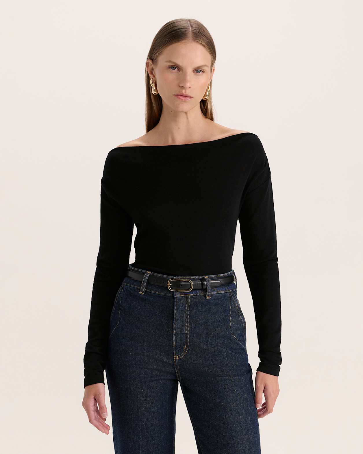 Coco Wool Boat Neck Top in BLACK