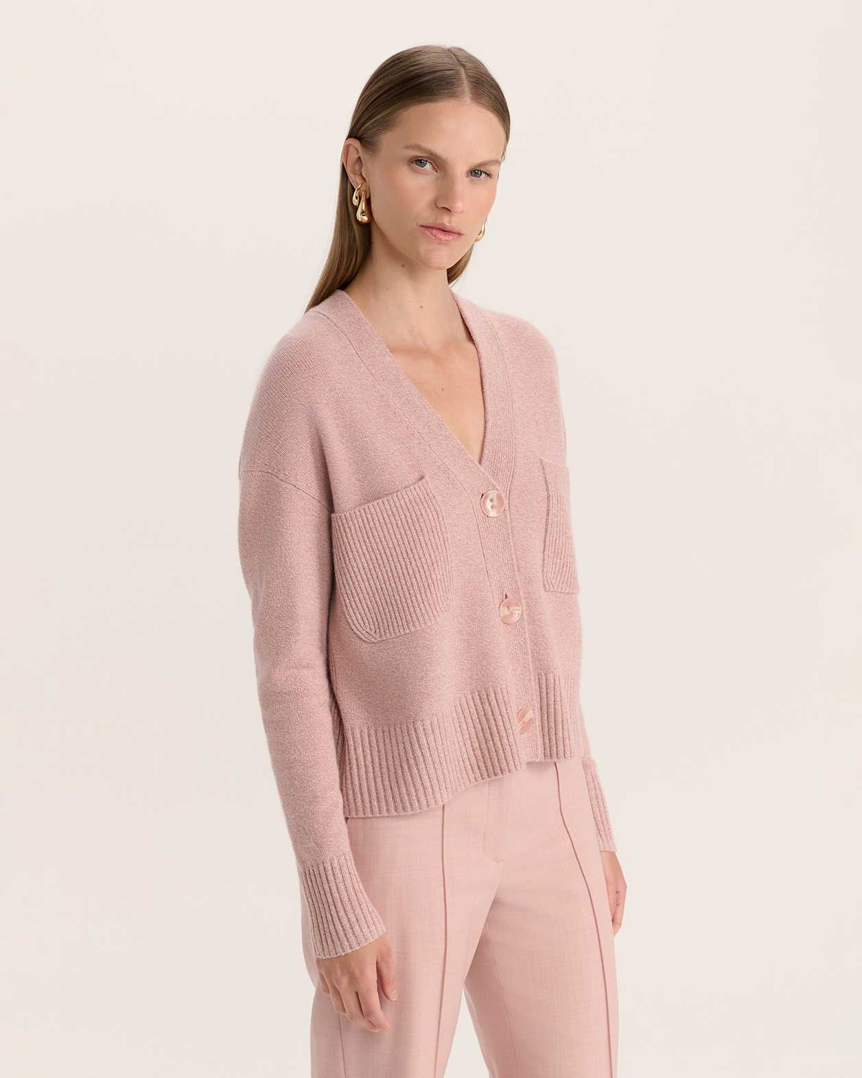 Nora Wool Cashmere Cardi in PINK MELANGE