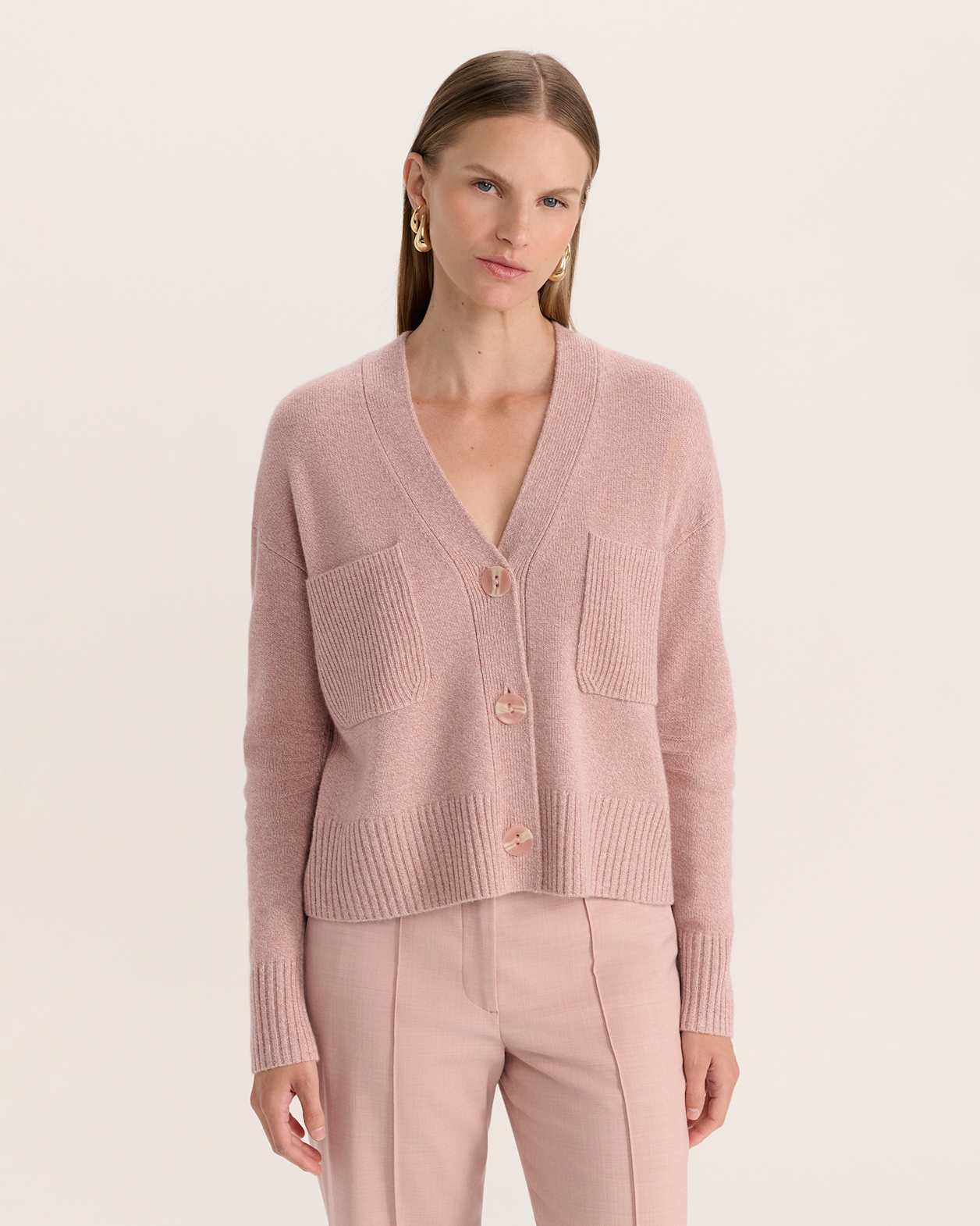 Nora Wool Cashmere Cardi in PINK MELANGE