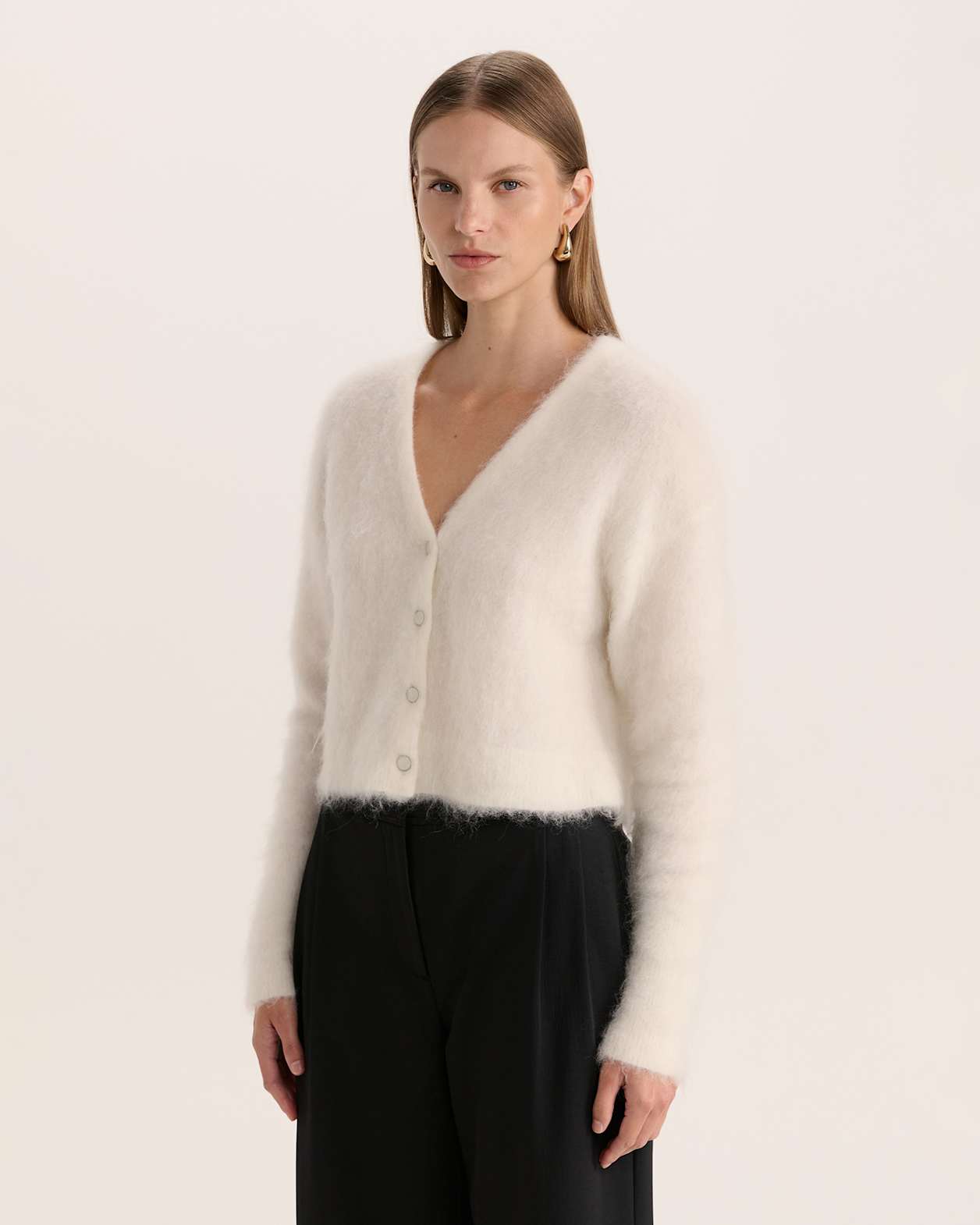 Mindy Mohair Wool Cropped Cardi in VANILLA