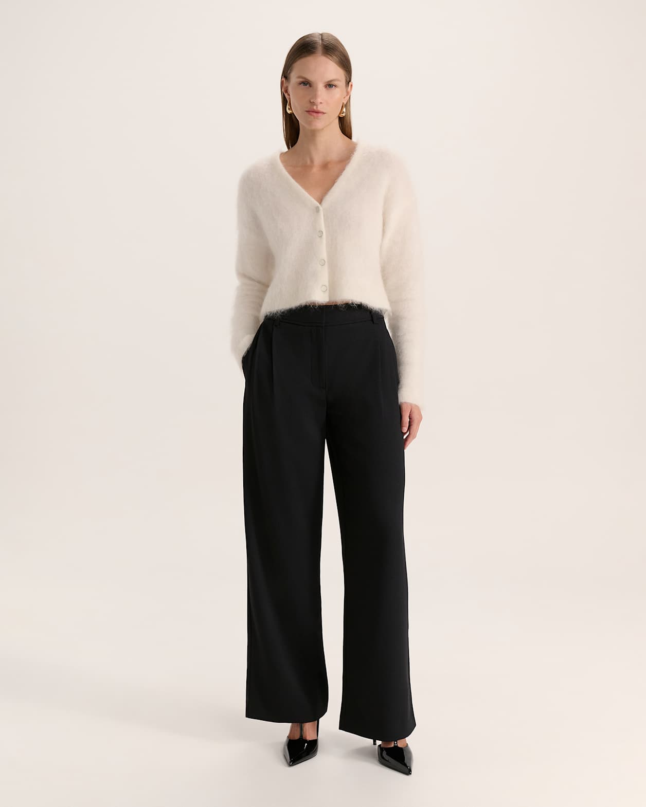 Mindy Mohair Wool Cropped Cardi in VANILLA