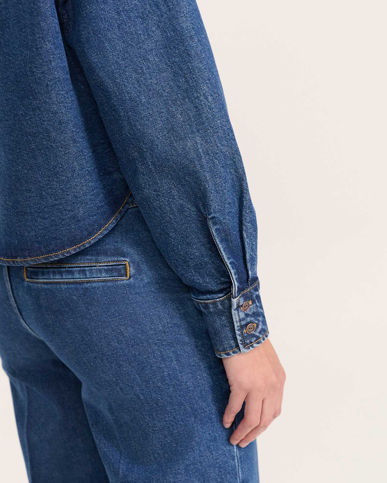 Ava Long Sleeve Denim Shirt in MID BLUE