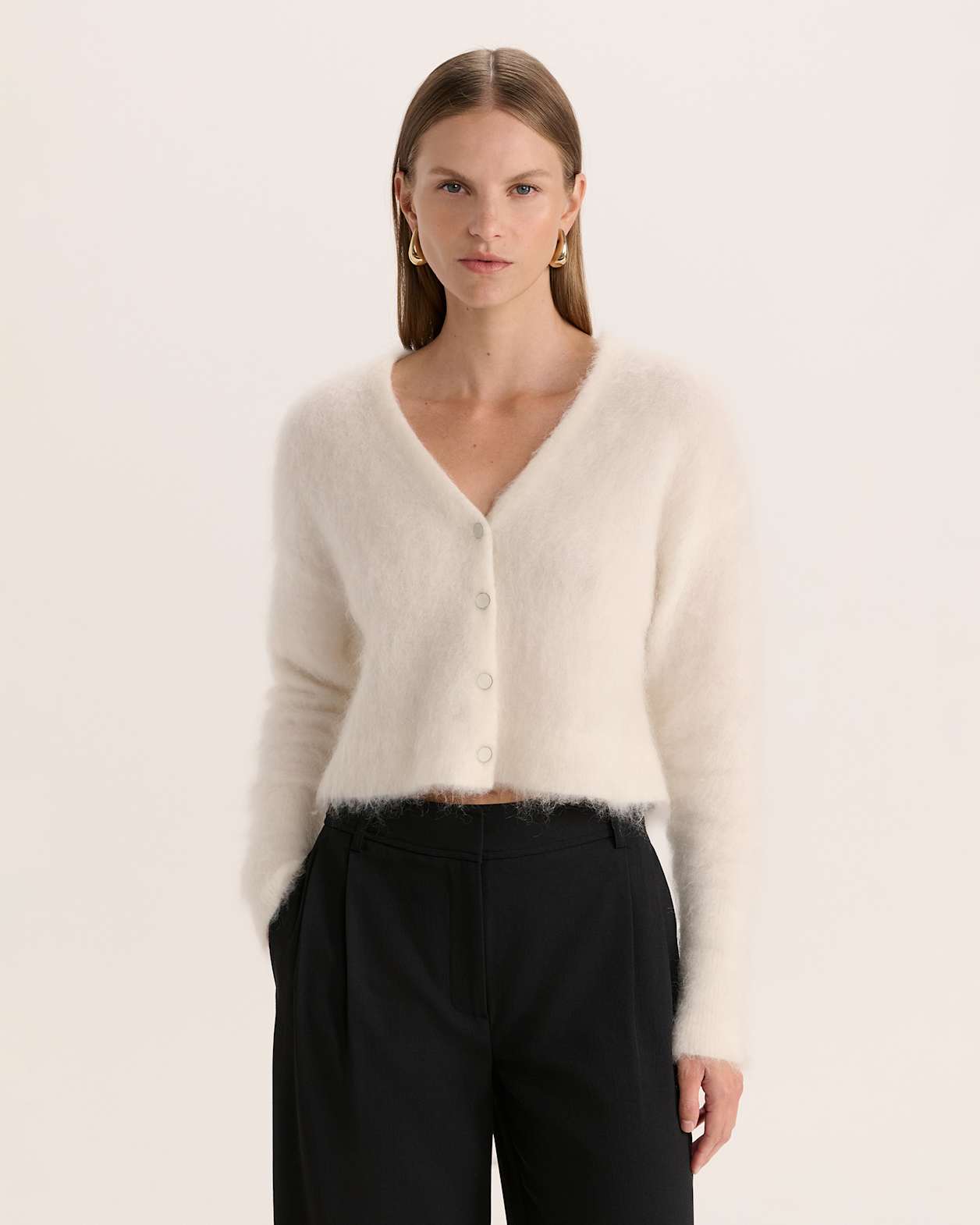 Mindy Mohair Wool Cropped Cardi in VANILLA