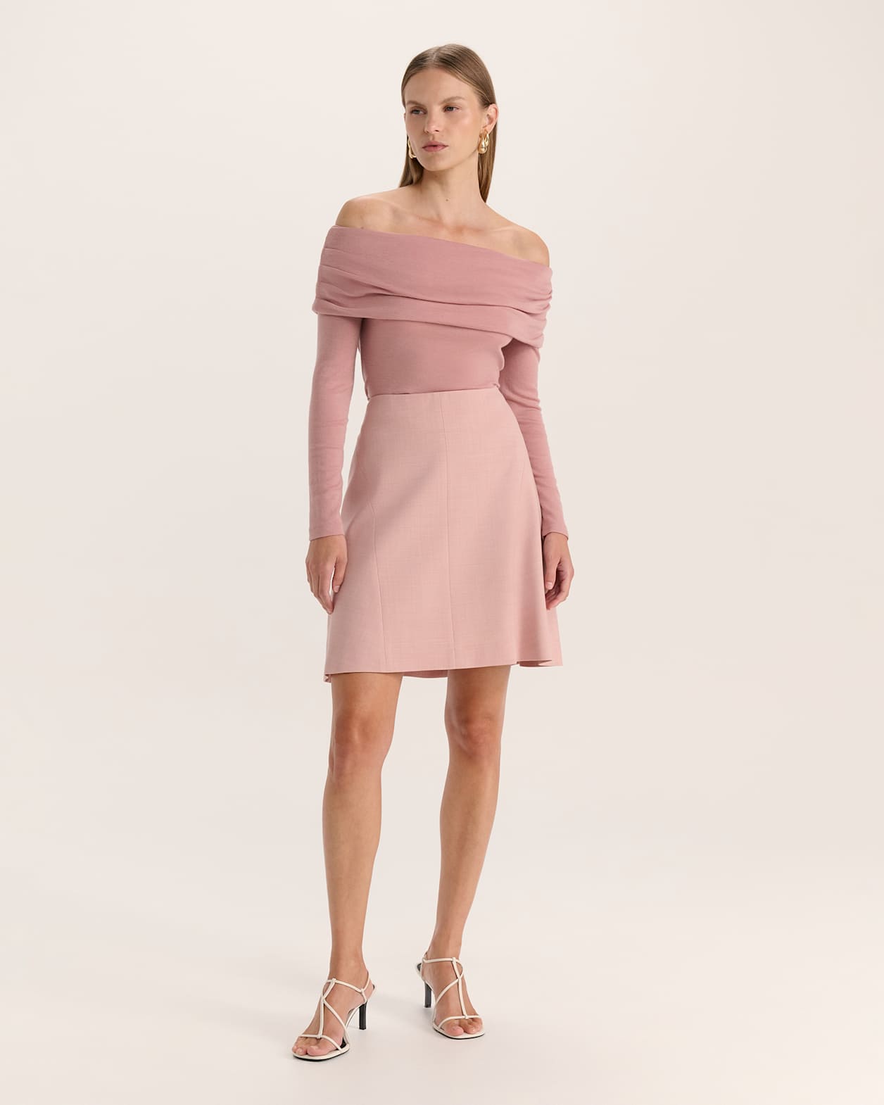 Celeste Wool Flippy Mini Skirt in PINK SALT