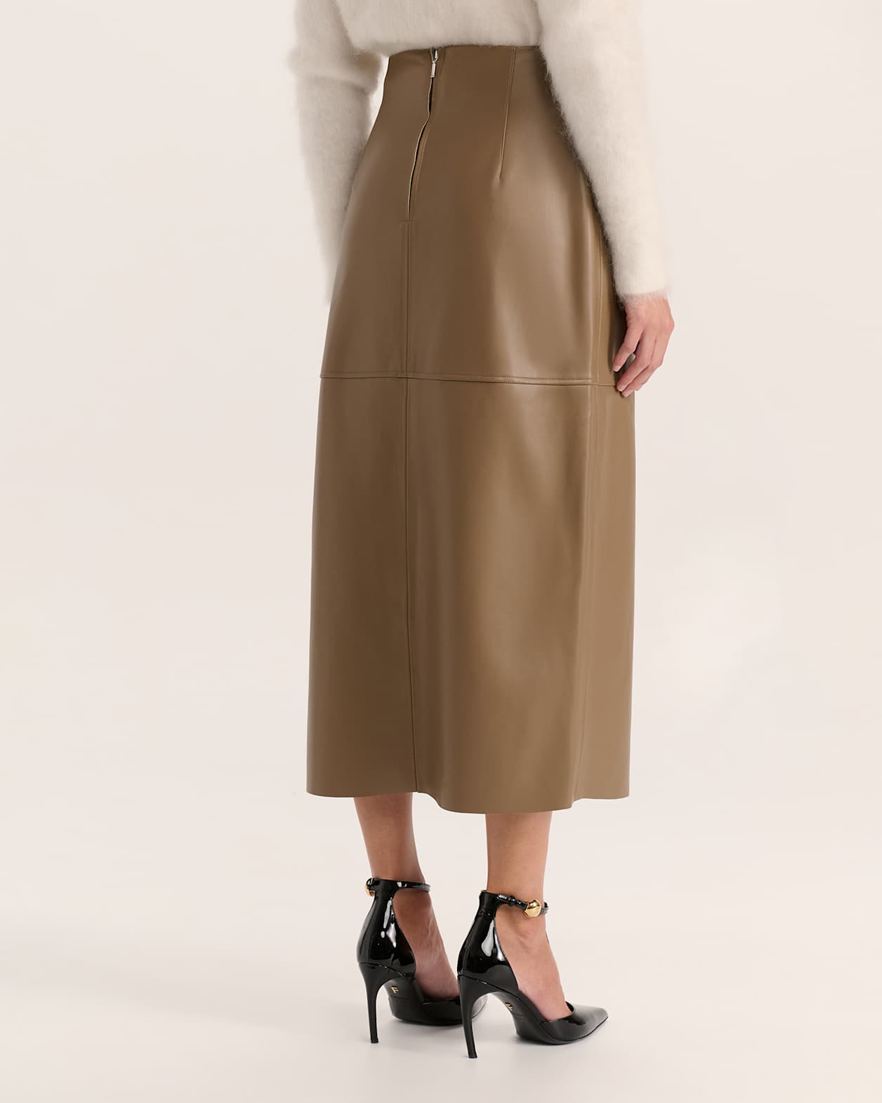 Viv Faux Leather Wrap Midi Skirt in TOFFEE