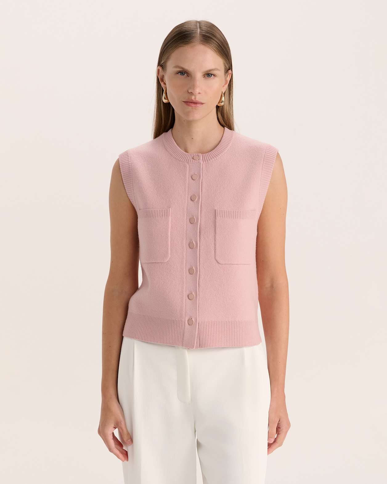 Boiled Wool Vest in PINK