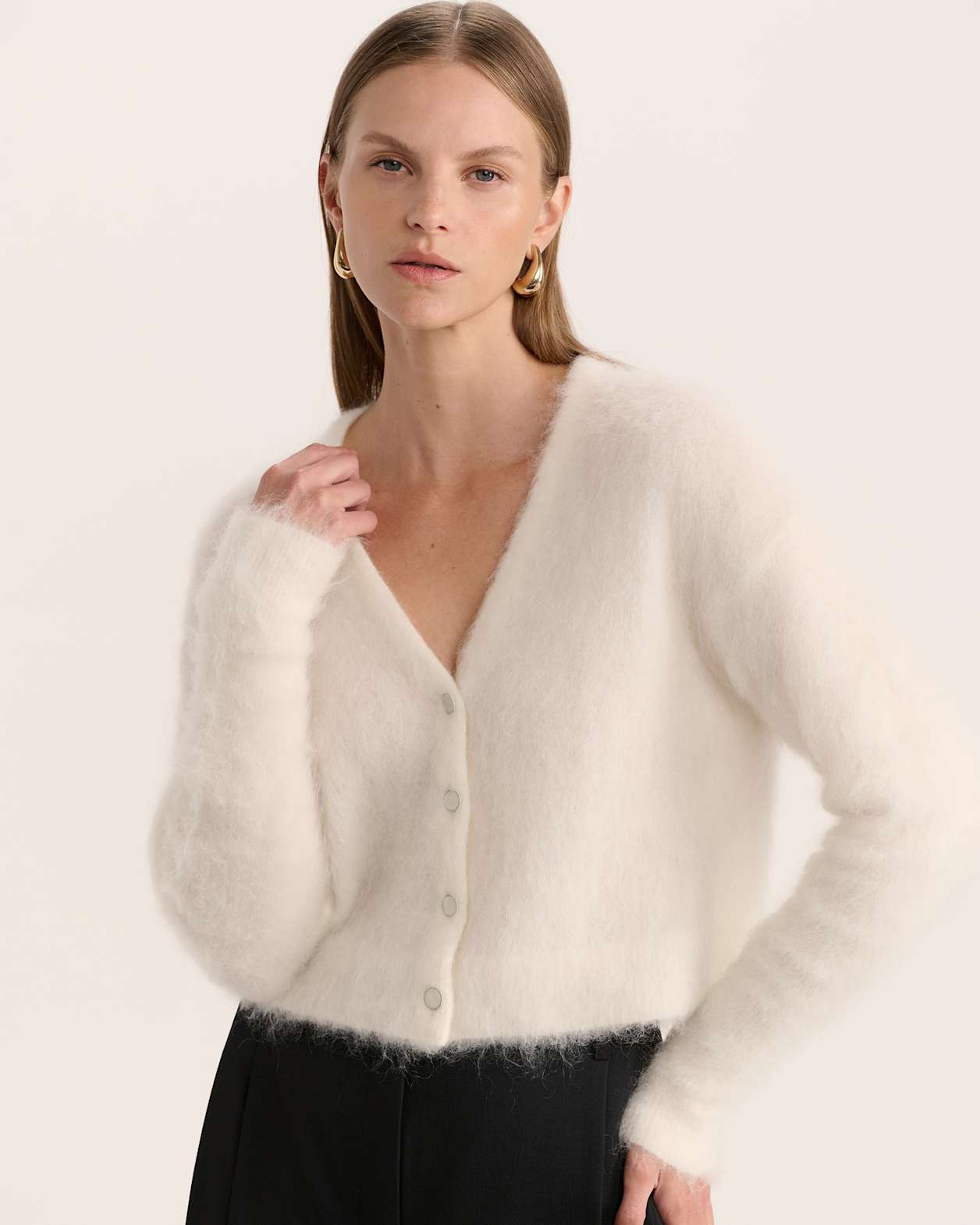 Mindy Mohair Wool Cropped Cardi in VANILLA