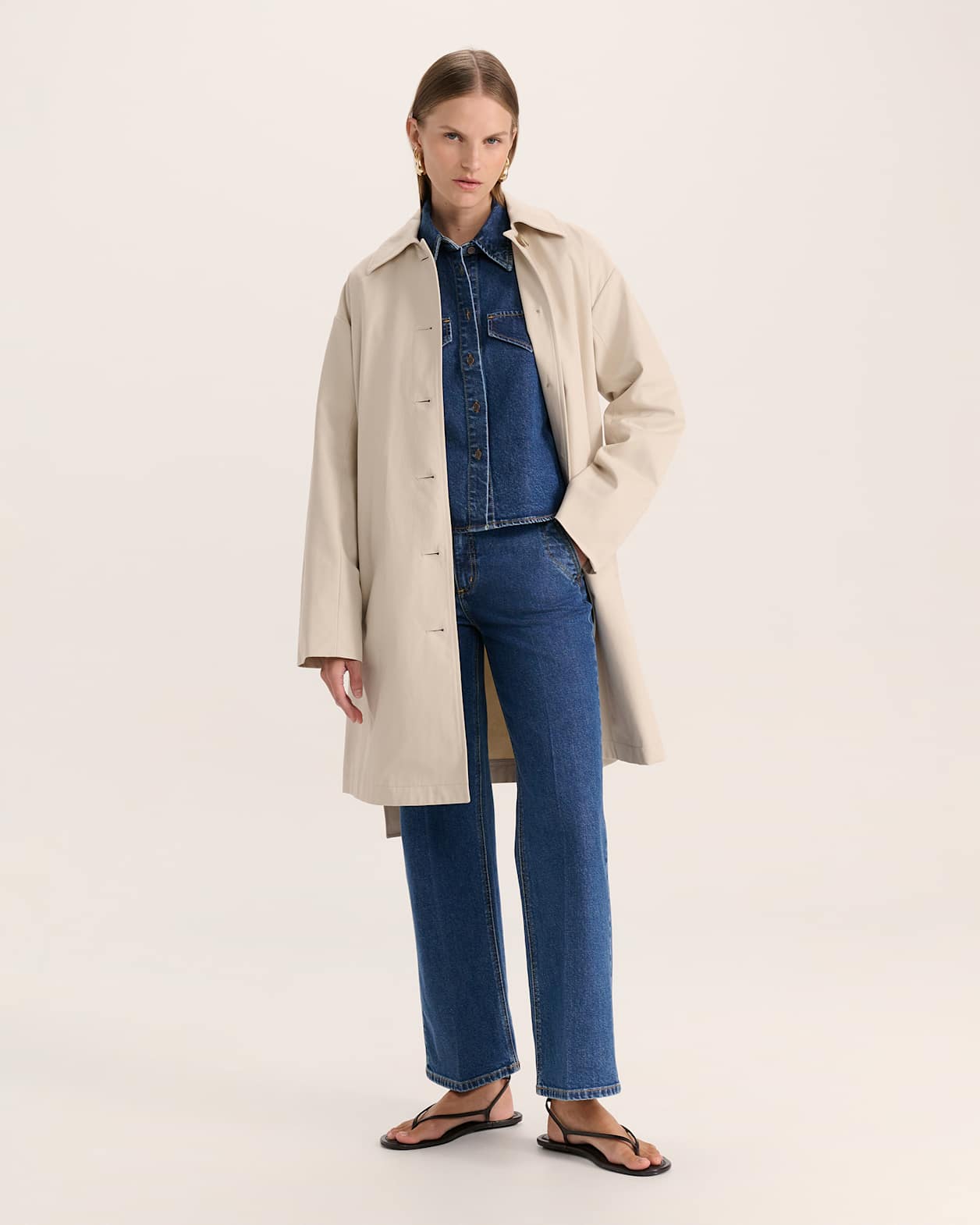 Ava Long Sleeve Denim Shirt in MID BLUE