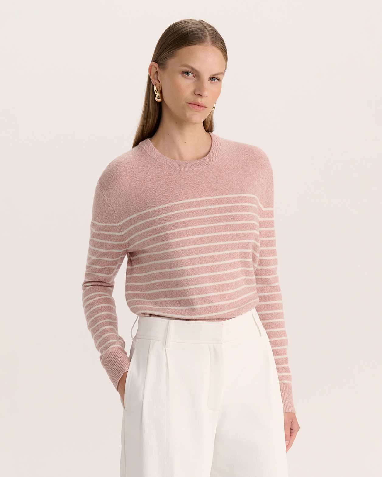 Nora Wool Cashmere Stripe Knit in PINK MELANGE