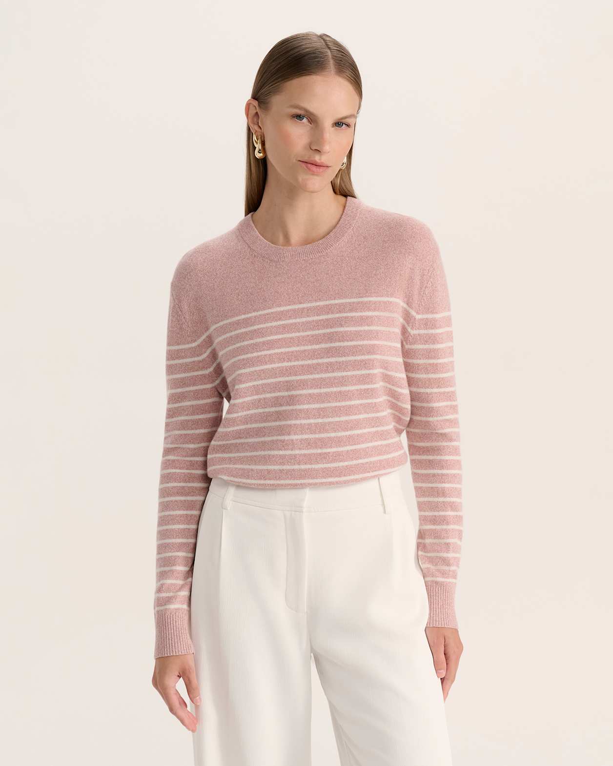Nora Wool Cashmere Stripe Knit in PINK MELANGE