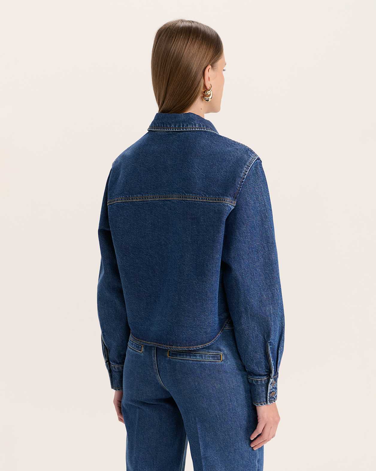 Ava Long Sleeve Denim Shirt in MID BLUE