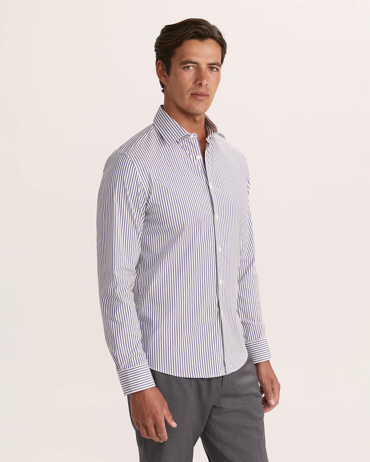 Calvin Long Sleeve Slim Stripe Shirt in NAVY/WHITE