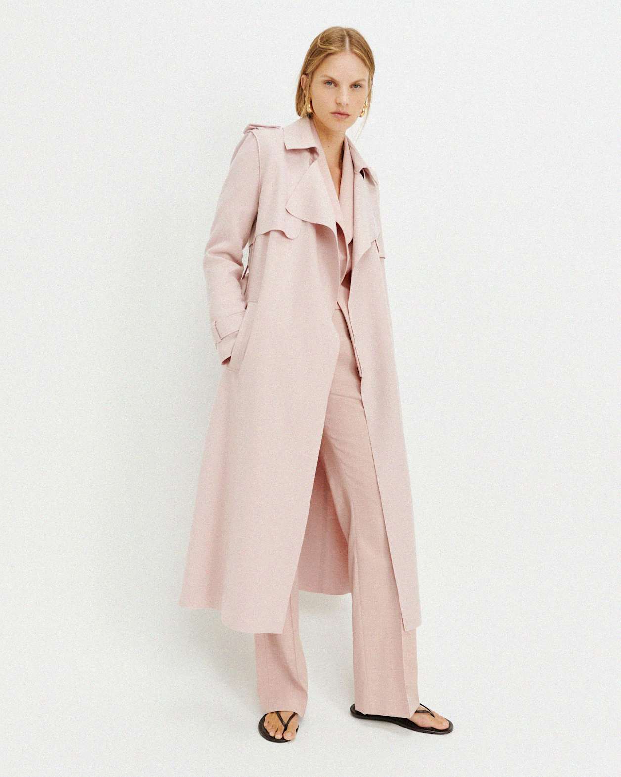 Karla Wool Longline Trench Coat in PINK SALT