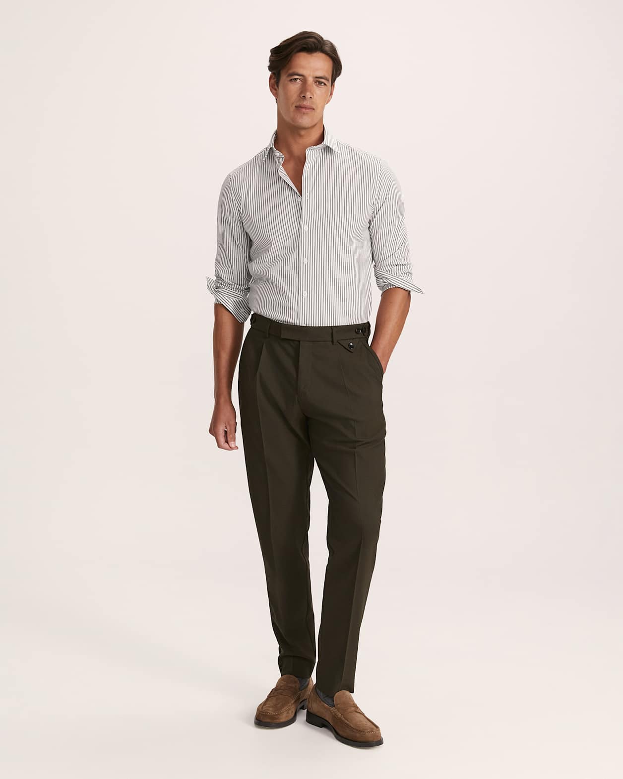 Calvin Long Sleeve Slim Stripe Shirt in PETROL