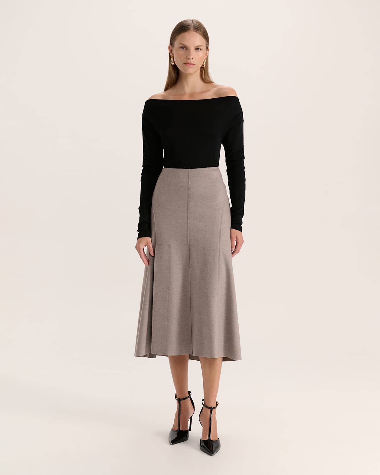 Karla Wool Panel Midi Skirt in MINK