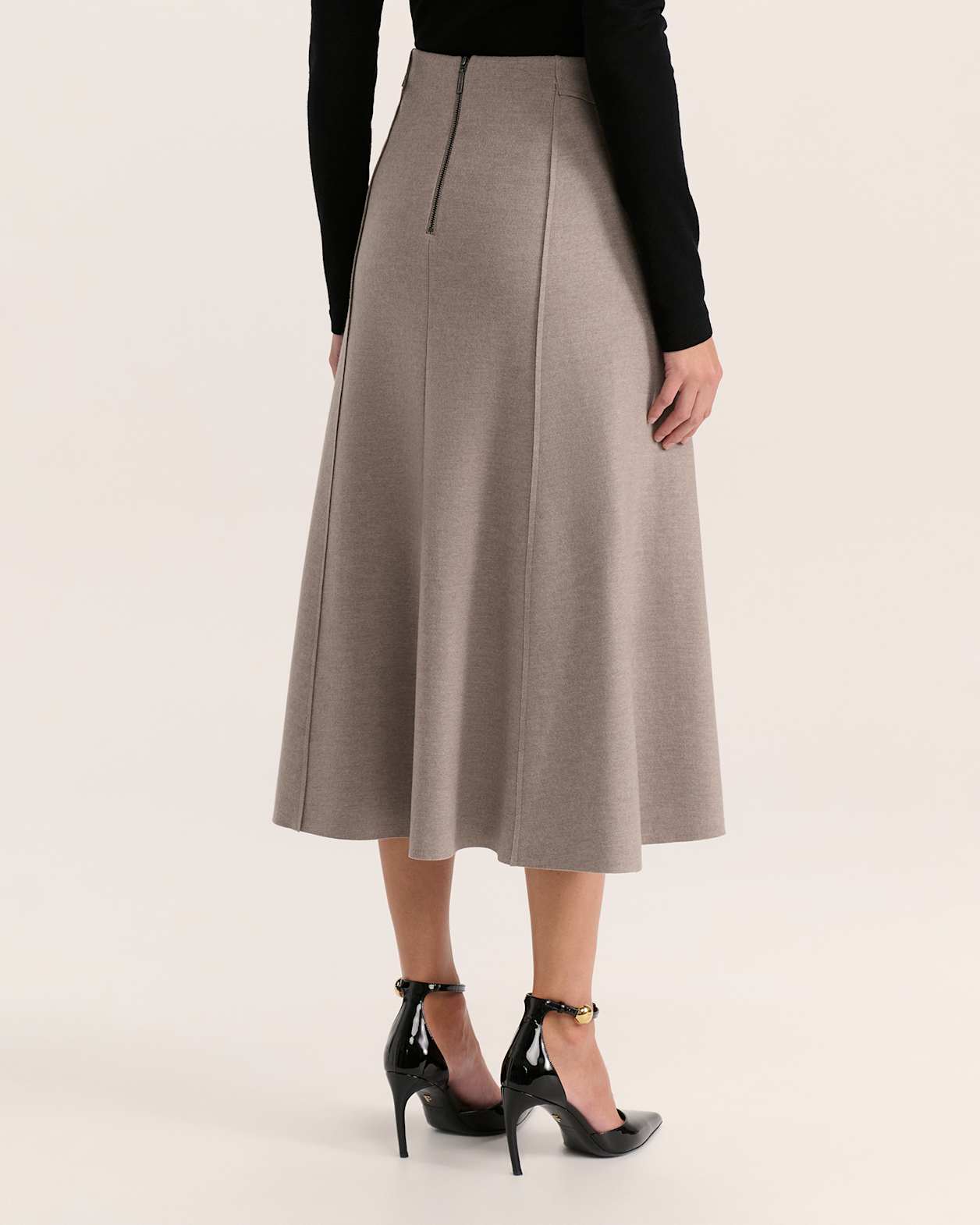 Karla Wool Panel Midi Skirt in MINK
